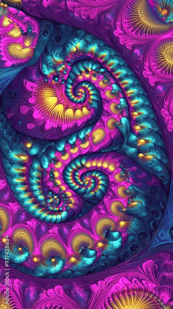 Vibrant fractal patterns swirl in mesmerizing hues of purple, blue, and gold Vibrant fractal patterns swirl in mesmerizing hues of purple, blue, and gold