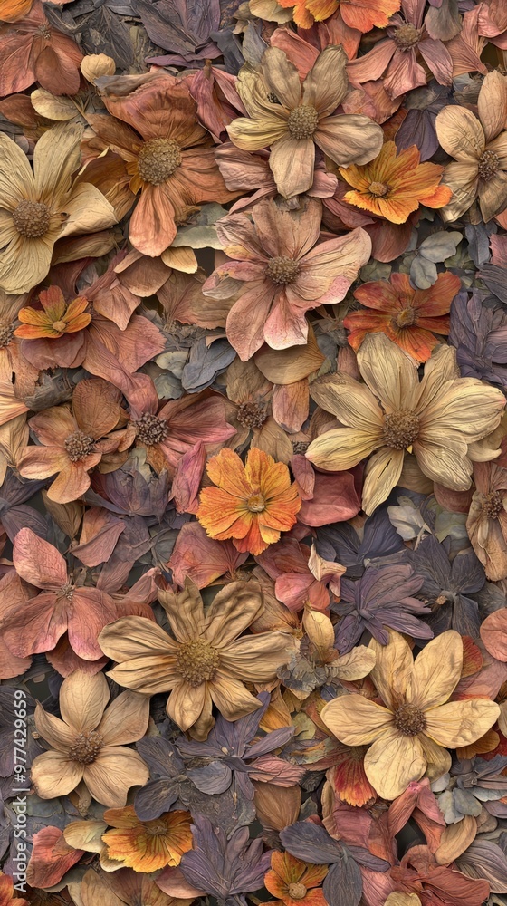Fototapeta premium A vibrant arrangement of dried flowers in earth tones showcasing nature's delicate beauty