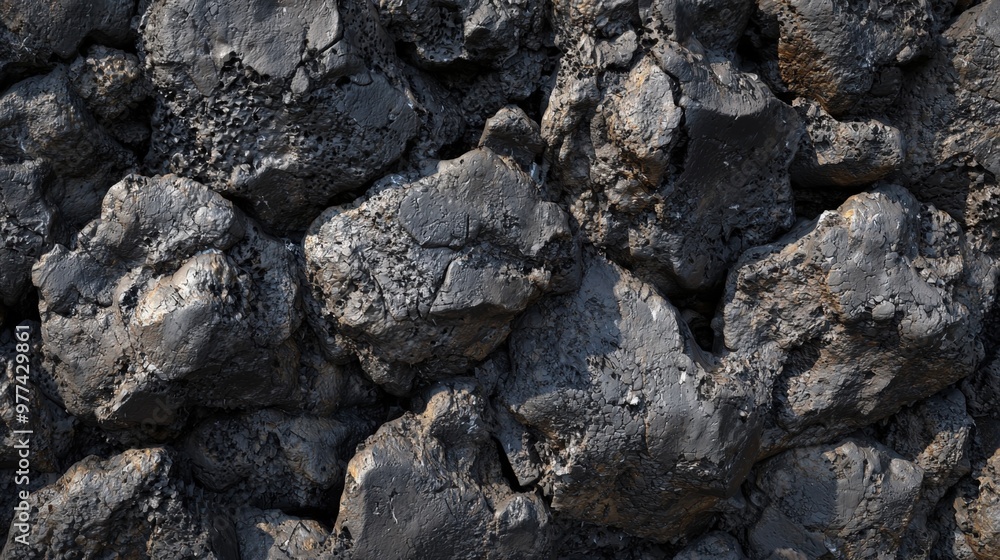 Dramatic textures of volcanic rock formation in a rugged landscape under bright sunlight Dramatic textures of volcanic rock formation in a rugged landscape under bright sunlight