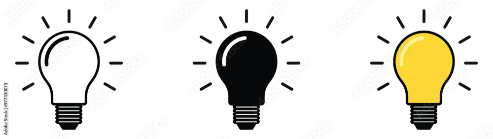 Light bulb icon set. Idea icon. Lamp concept. Light bulb, isolated in modern outline, flat, and colored design. Vector illustration Light bulb icon set. Idea icon. Lamp concept. Light bulb, isolated in modern outline, flat, and colored design. Vector illustration