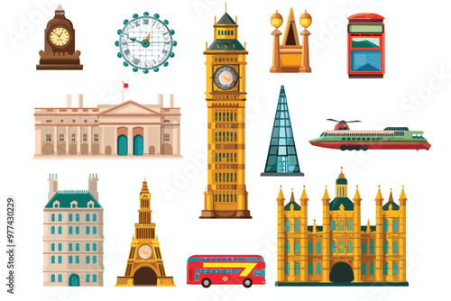 London Travel Icons Single Clipart Isolated on White