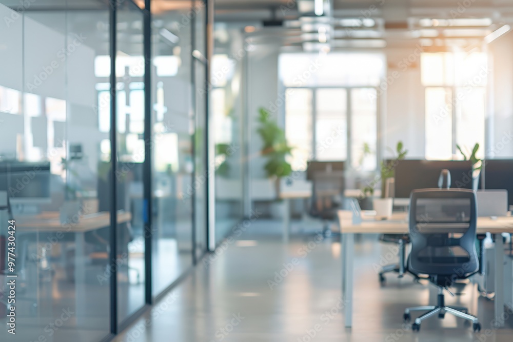 A cubicle with a black chair and a computer monitor, generative ai image A cubicle with a black chair and a computer monitor, generative ai image