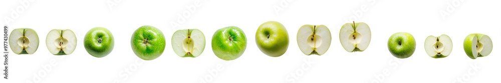Just bought ripe green apple, peeled apple, and apple core isolated on white Just bought ripe green apple, peeled apple, and apple core isolated on white