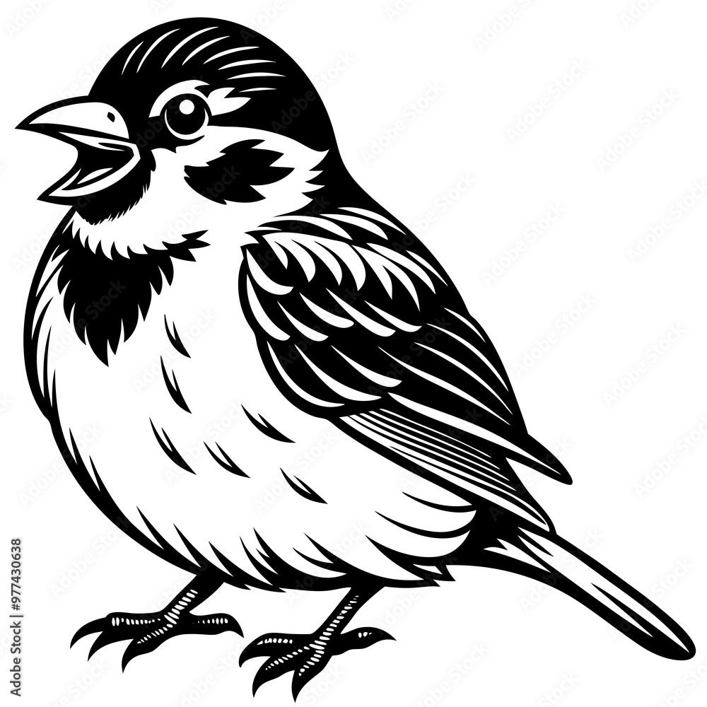 Obraz premium Sparrow perched with a cheerful expression and fluffy feathers vector