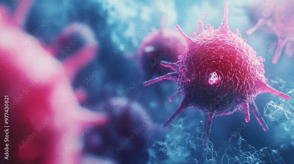 Digital 3D rendering of cancer cells with nanoparticles delivering ...