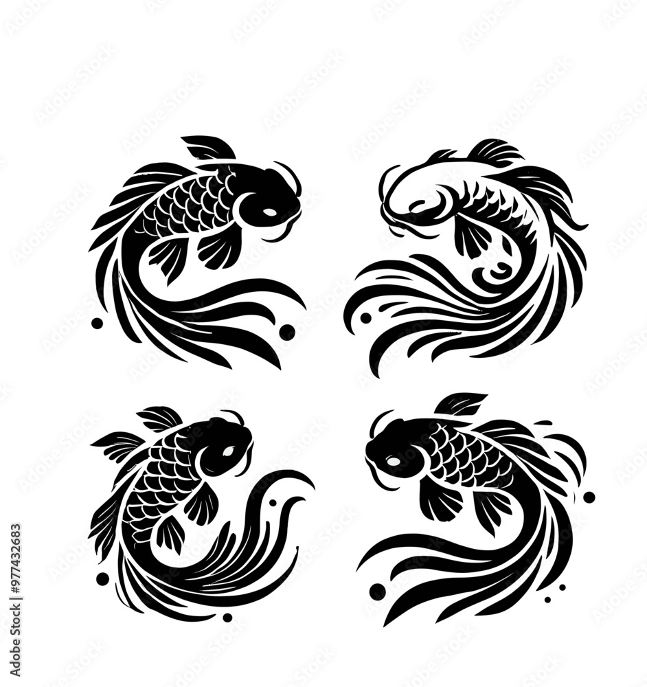 koi fish yin and yang silhouettes illustration graphic design black and white vector clip art koi fish yin and yang silhouettes illustration graphic design black and white vector clip art
