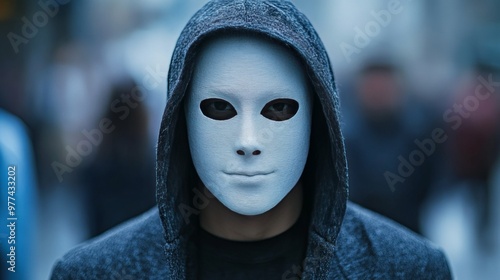 A man wearing a white mask