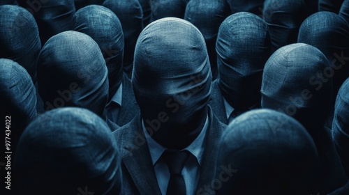 A group of people are wearing masks and ties