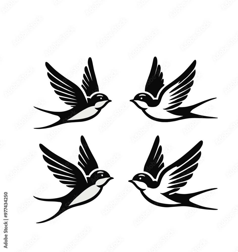 Obraz premium bird flying silhouettes illustration graphic design black and white vector clip art