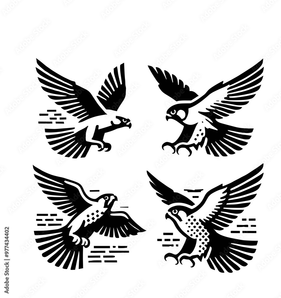 set of falcon illustration graphic design black and white vector clip art silhouette set of falcon illustration graphic design black and white vector clip art silhouette