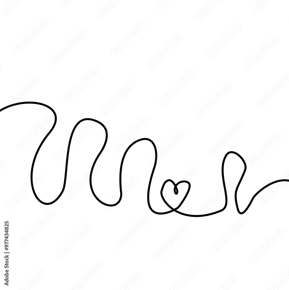 Vector illustration continuous one line art drawing of outline heart design Vector illustration continuous one line art drawing of outline heart design