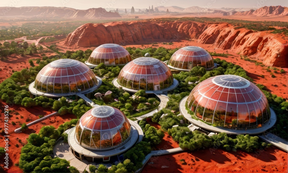 Fototapeta premium Mars Colony Dome Settlement