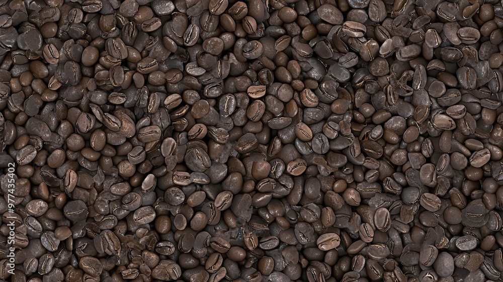 Explore the rich texture of freshly roasted coffee beans spread across a wooden surface Explore the rich texture of freshly roasted coffee beans spread across a wooden surface