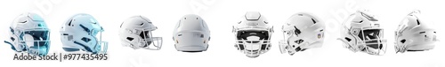 White American football helmet mockup, front, back, side view