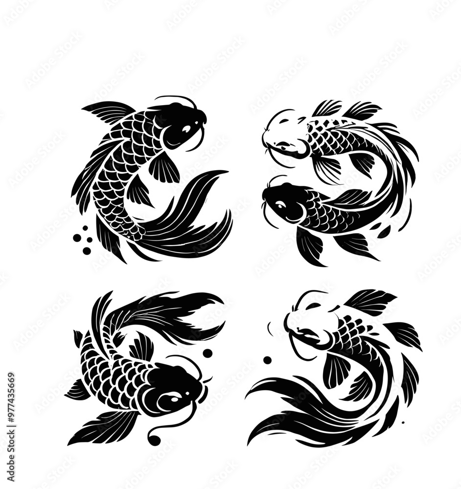 koi fish yin and yang silhouettes illustration graphic design black and white vector clip art koi fish yin and yang silhouettes illustration graphic design black and white vector clip art