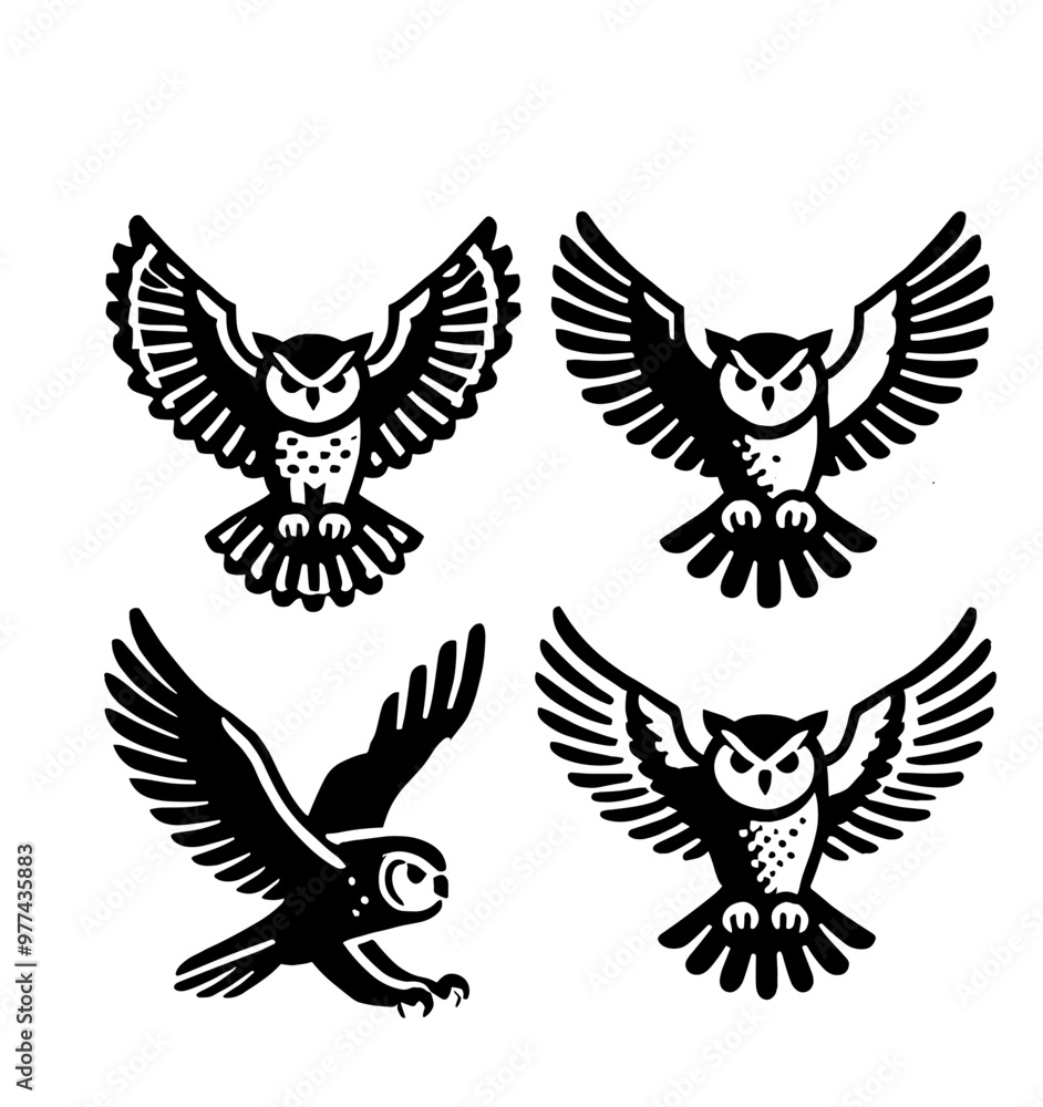 set of owl illustration graphic design black and white vector clip art silhouette set of owl illustration graphic design black and white vector clip art silhouette