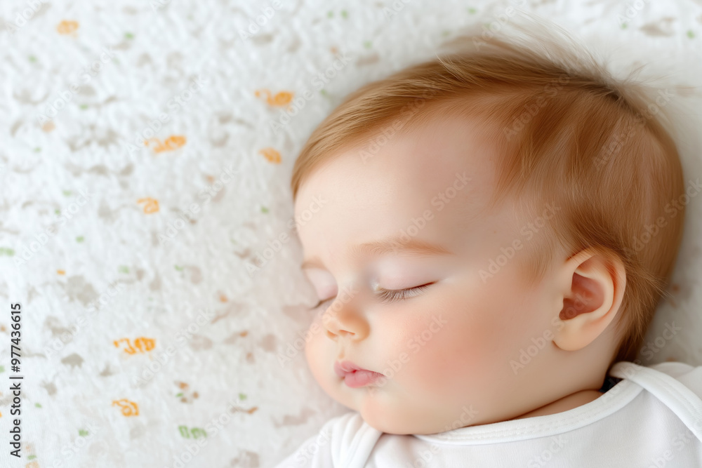 Adorable Caucasian Newborn Child Lying In Hospital Bed In A Nursery Clinic, Top View Adorable Caucasian Newborn Child Lying In Hospital Bed In A Nursery Clinic, Top View