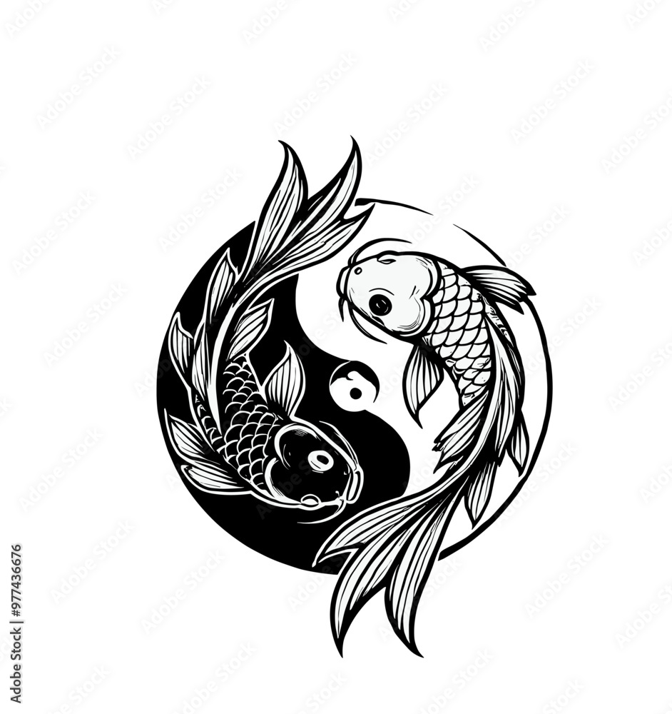 koi fish yin and yang silhouettes illustration graphic design black and white vector clip art koi fish yin and yang silhouettes illustration graphic design black and white vector clip art
