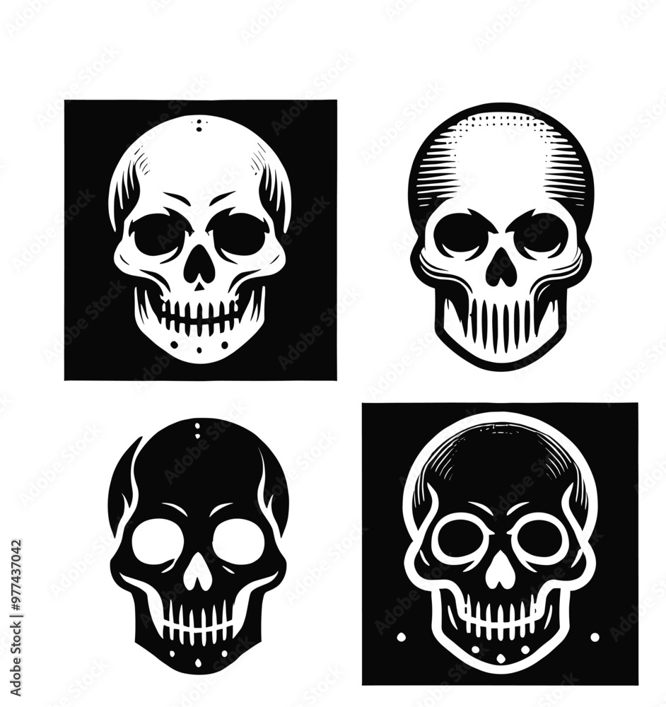 set of skull head illustration graphic design black and white vector clip art silhouette set of skull head illustration graphic design black and white vector clip art silhouette