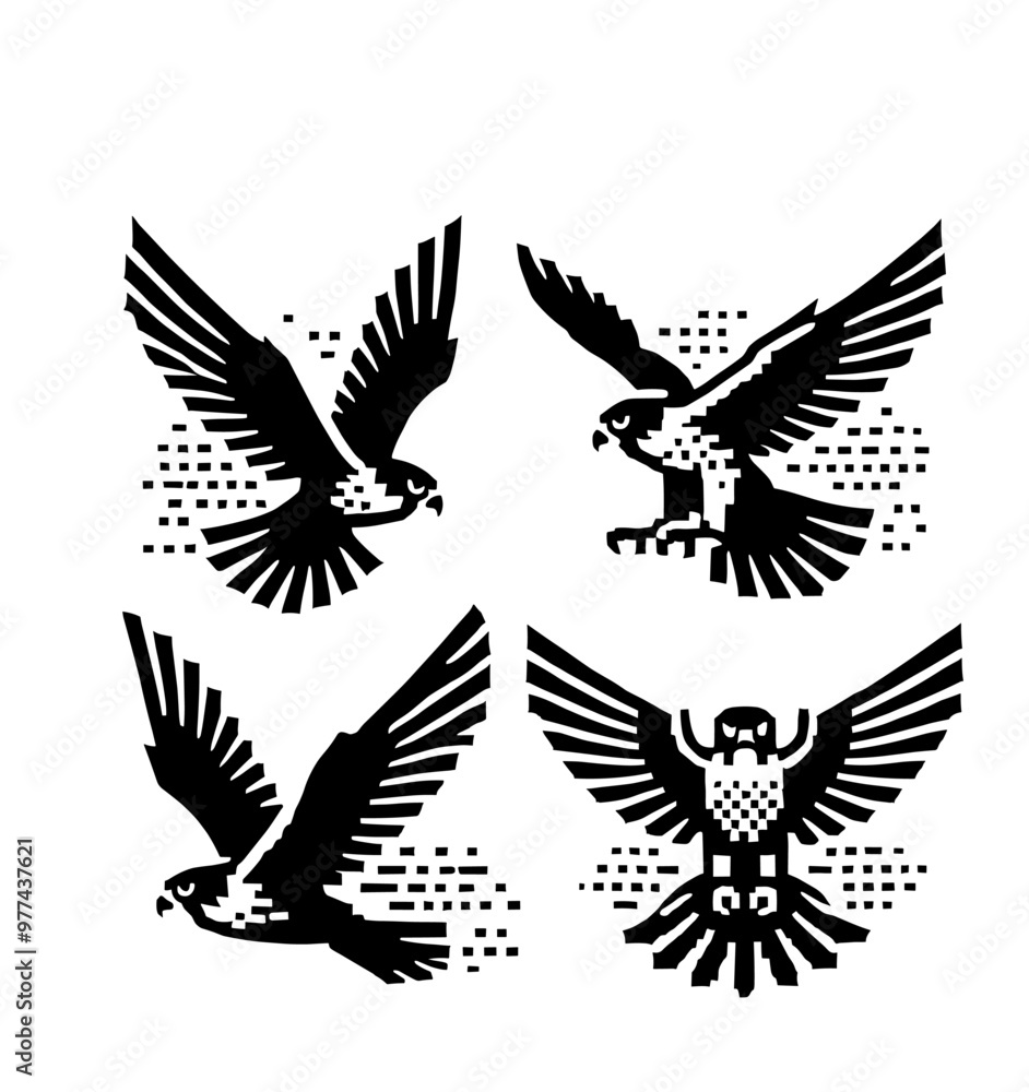 Obraz premium set of falcon illustration graphic design black and white vector clip art silhouette