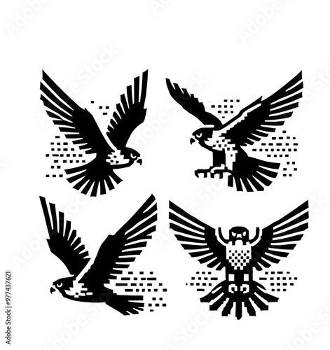 set of falcon illustration graphic design black and white vector clip art silhouette