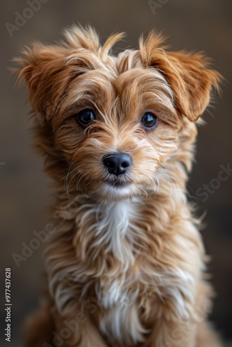 Adorable fluffy brown puppy with a curious expression