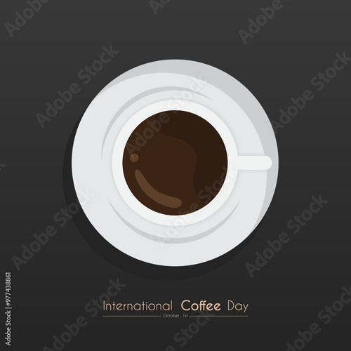 A miniature coffee cup design with a black background, perfect for International Coffee Day poster