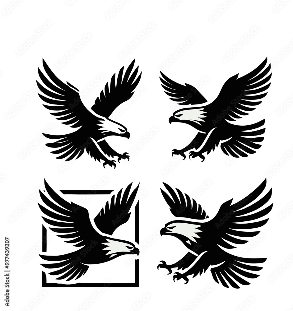 Obraz premium eagle flying silhouettes illustration graphic design black and white vector clip art