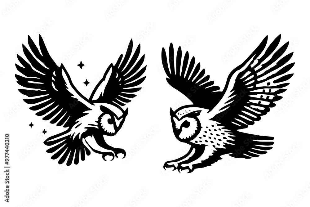 set of owl illustration graphic design black and white vector clip art silhouette set of owl illustration graphic design black and white vector clip art silhouette