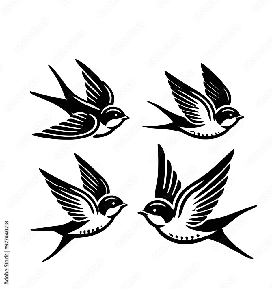 Obraz premium bird flying silhouettes illustration graphic design black and white vector clip art