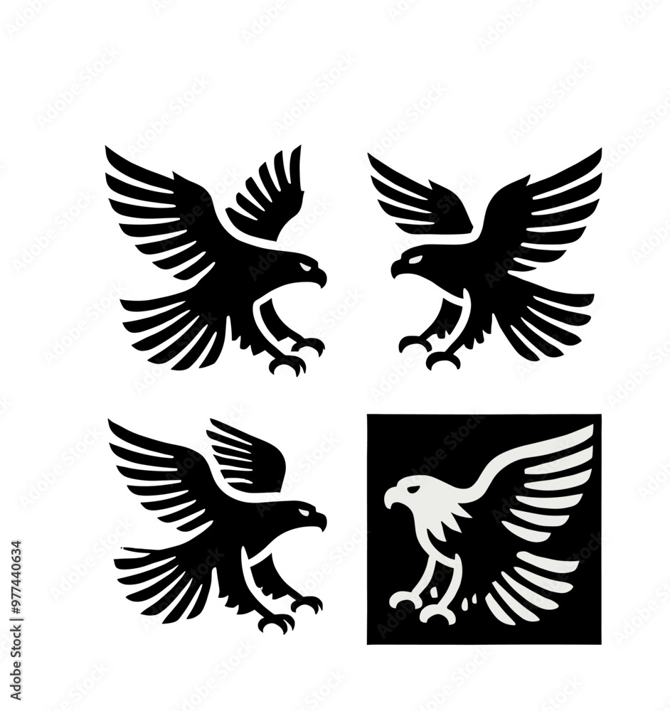 Obraz premium eagle flying silhouettes illustration graphic design black and white vector clip art