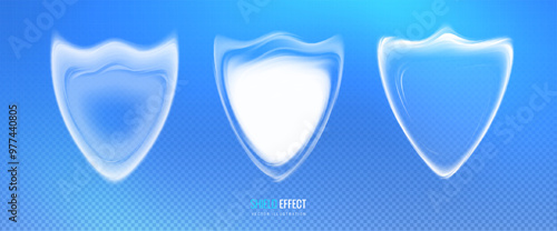 Shield protection in the glassmorphism style. Barrier vector illustration - conservation and safety concept