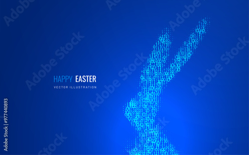 Easter banner with rabbit in digital style. Vector illustration of Easter background in technological style