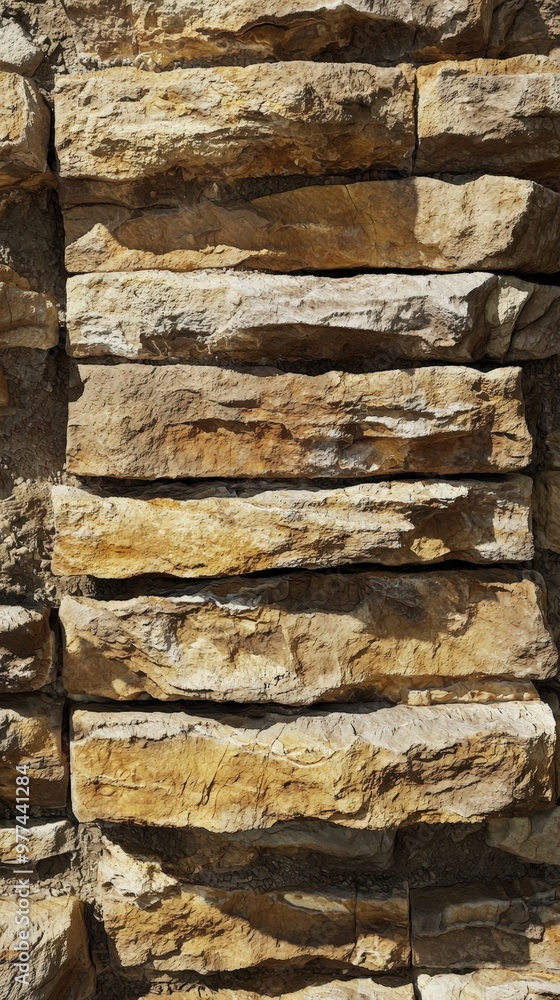 Textured stone wall showcasing warm hues and irregular patterns in bright daylight Textured stone wall showcasing warm hues and irregular patterns in bright daylight