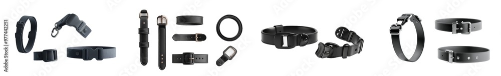Mockup of a black dog collar with plastic buckle, different views Mockup of a black dog collar with plastic buckle, different views