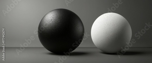 Black and white spheres on a grey background.