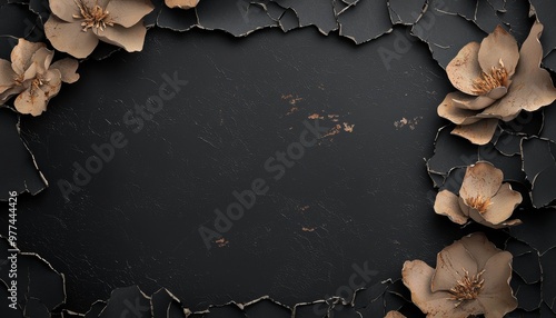 A dark, textured background of peeling wallpaper with faded floral patterns, ink spills, and worn, torn edges creating a vintage grunge aesthetic photo