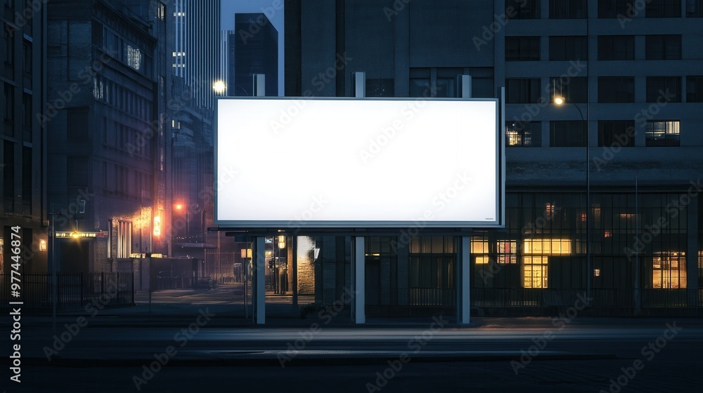 Obraz premium Blank Billboard in Futuristic Night Cityscape