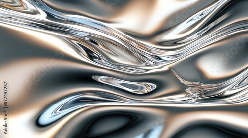 Smooth metallic waves rippling outward, creating dynamic reflections.