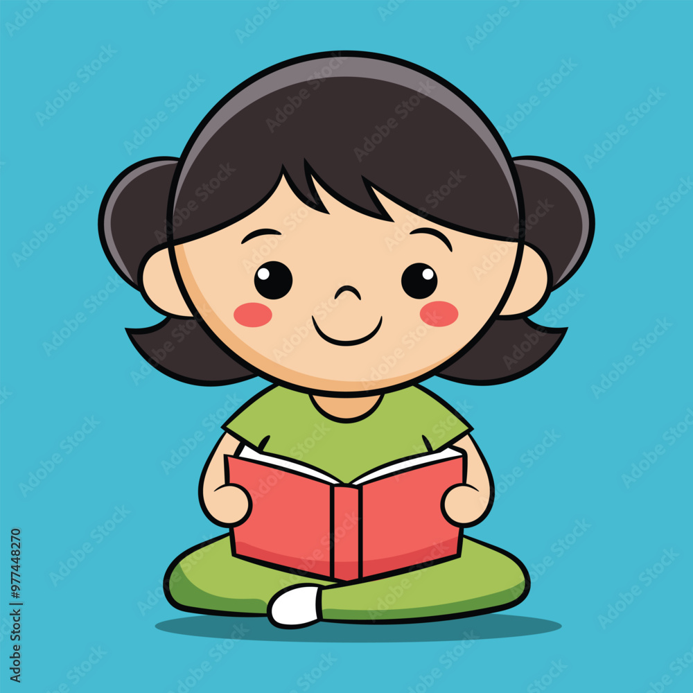 A cute cartoon happy little girl is reading a book vector illustration
A cute cartoon happy little girl is reading a book vector illustration