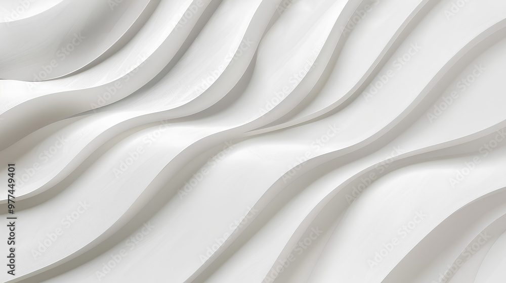 White background, white lines of varying thickness and depth arranged in the shape of an S-curved wave pattern, with shadows cast upon it, use as a background or wallpaper with copy space White background, white lines of varying thickness and depth arranged in the shape of an S-curved wave pattern, with shadows cast upon it, use as a background or wallpaper with copy space