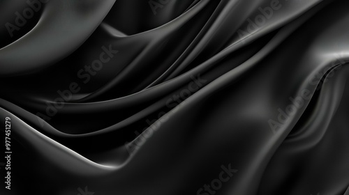 Black textures wallpaper. Abstract 4k background silk, smooth, waves pattern. Modern clean minimal backdrop design. Black and white high definition. photo