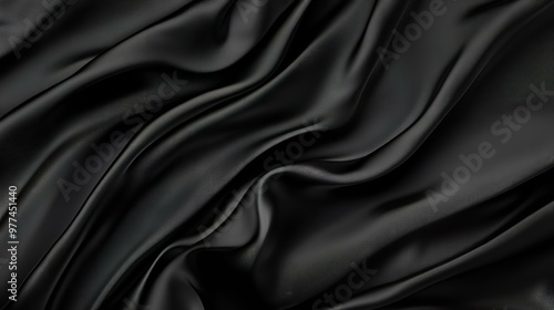 Black textures wallpaper. Abstract 4k background silk, smooth, waves pattern. Modern clean minimal backdrop design. Black and white high definition. photo