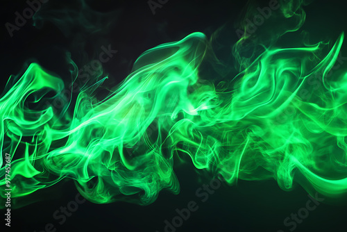 Abstract green smoke or vapor swirling against a dark background.