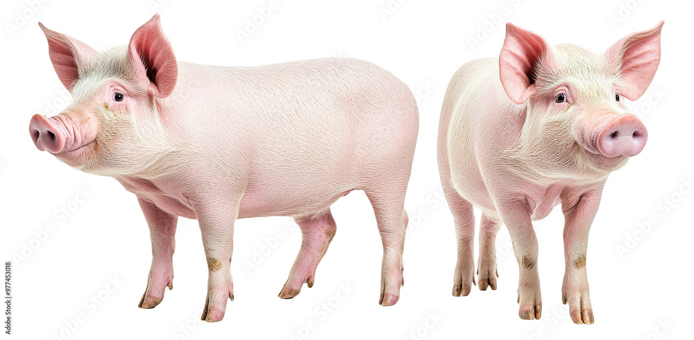 A difference pose of a pig isolated on transparency background A difference pose of a pig isolated on transparency background