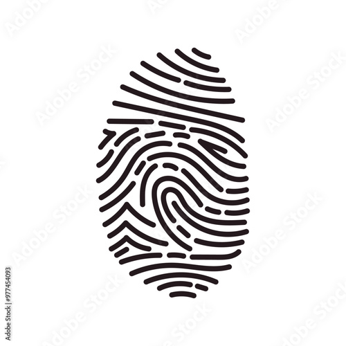 Digital fingerprint, traces of friction ridges of human fingers, fingerprint lock secure, method of forensic science, person's identification, monochrome fingerprint flat vector illustration.
