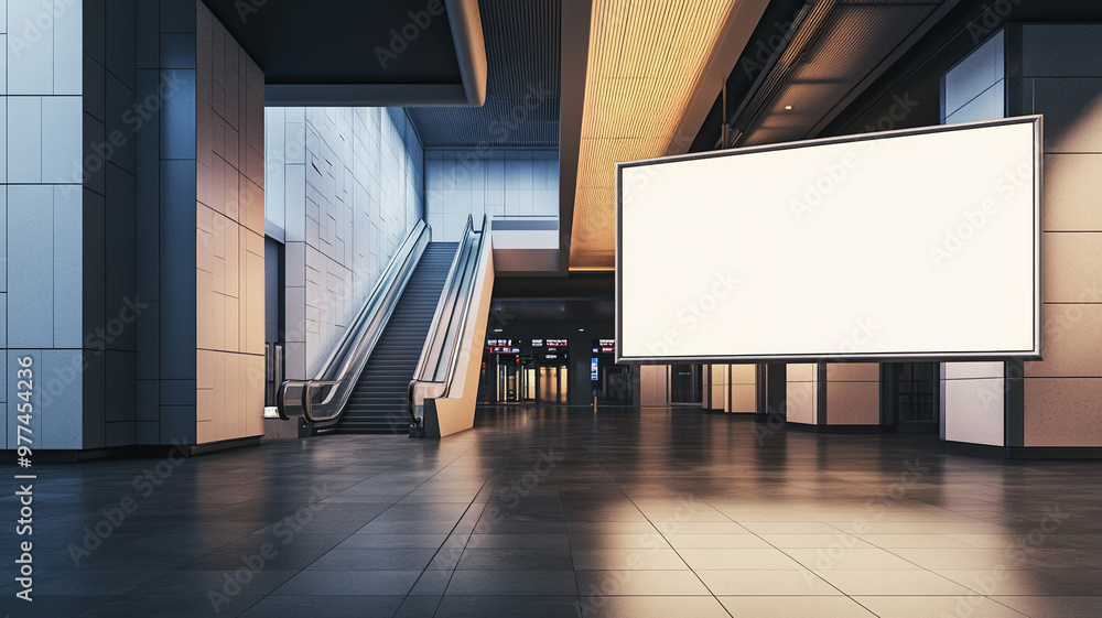 Fototapeta premium a white blank billboard in an airport entrance for advertising mockup.