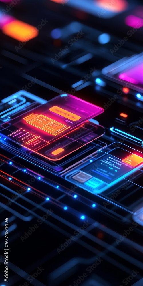 Holographic card sorting tool, glowing user feedback, interactive categories, futuristic UX research Holographic card sorting tool, glowing user feedback, interactive categories, futuristic UX research