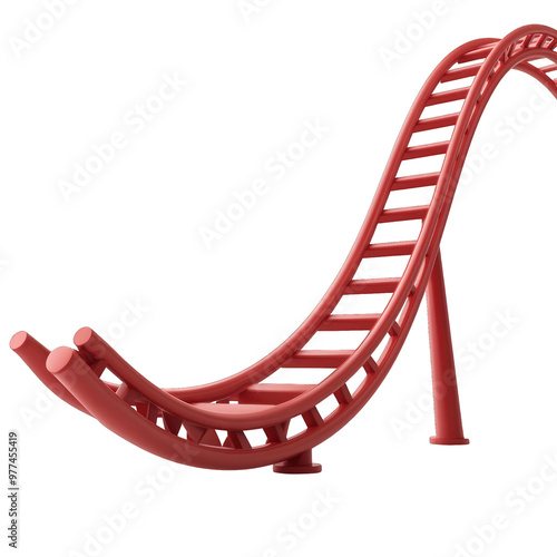Bright red roller coaster model showcasing thrilling curves and loops for fun amusement park designs. transparent background