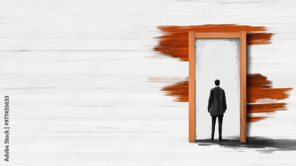 Fototapeta premium Man Looking Through a Doorway.